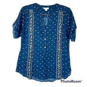 EUC Sundance Teal Printed Split Neck Popover Peasant Top